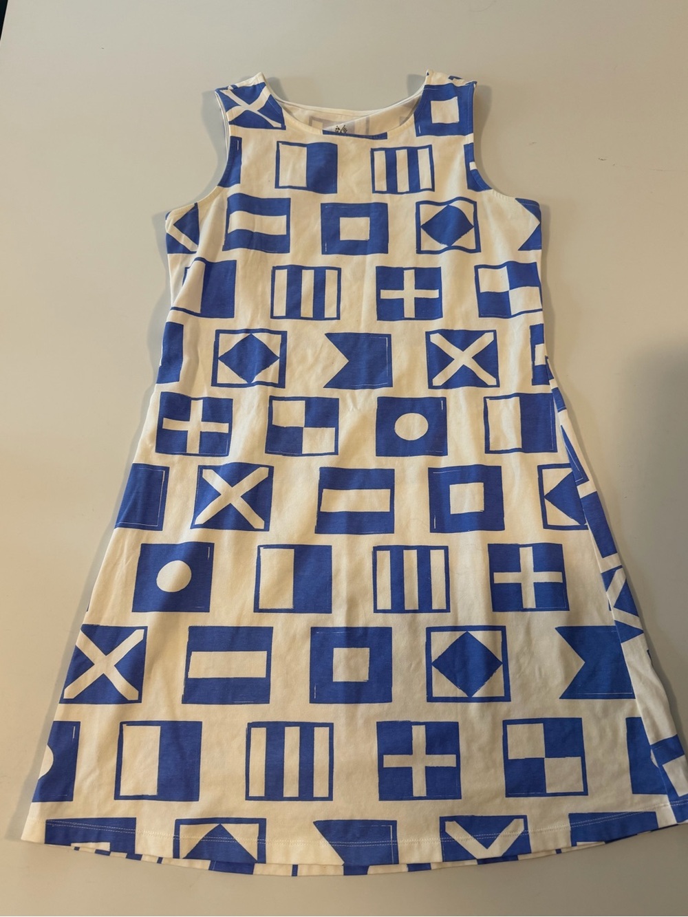 Mahi Gold Nautical Signal Flag Print Dress Blue White Sleeveless Large USA